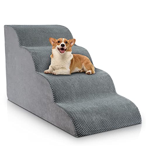 Chic Threads Dog Stairs for High Beds, 4-Step Dog Steps for Couch, Pet Stairs...