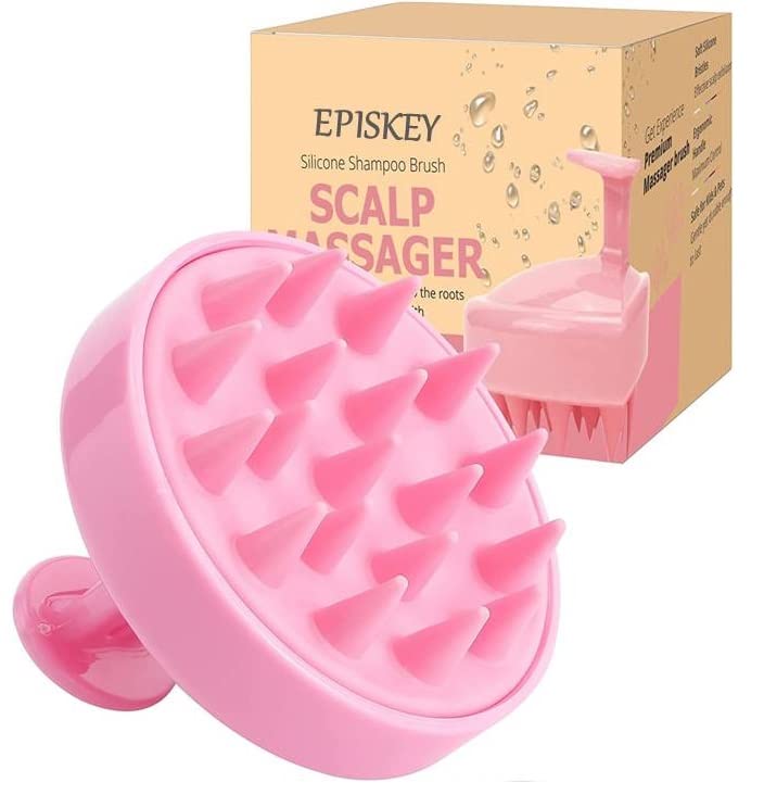 EPISKEY® Scalp Massager Hair Growth, Manual Soft Silicone Shampoo Brush, Handheld Scalp Massager, Scalp Scrubbie. Stimulates Hair Growth, Remove Dandruff. Waterproof (PINK-35)