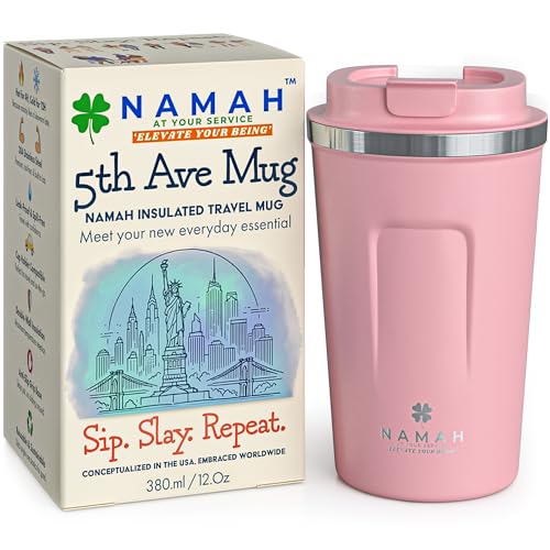Image of Namah Insulated Coffee Travel Mug 380 ml with Lid, Leak Proof Stainless Steel Thermosteel Vacuum Insulated Mug, Hot & Cold Reusable Coffee Mug for Office, Car Cup Holder Friendly