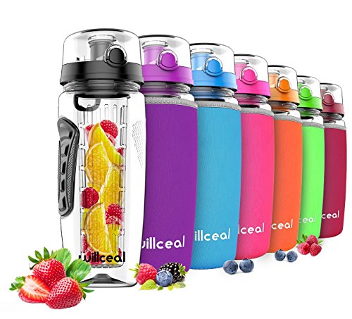 willceal Bouteille d'eau avec infuseur à Fruits 0,95 l Fabriquée en Tritan sans BPA, Couvercle à Rabat, Anti-Fuite Convient pour Le Sports et Le Camping...