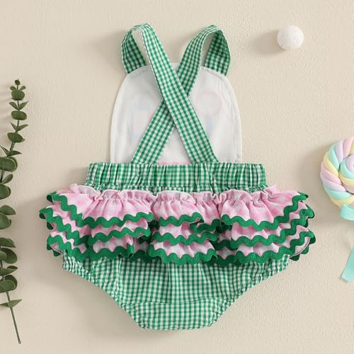 GOOCHEER Newborn Baby Girl Summer Outfits Golf Bubble Romper Dress Ruffle Plaid Sleeveless Bodysuit Jumpsuit Infant Clothes4
