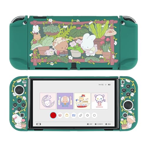 Image of GeekShare Protective Case Slim Cover Case Compatible with Switch OLED and Joystick - Shock-Absorption and Anti-Scratch Skin Case for OLED Switch - Bunny Garden