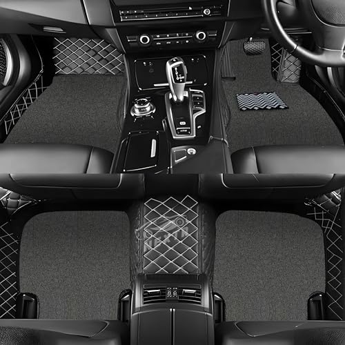 Image of 7D Premium Imported Car Foot Mat for VinFast VF MPV 7-7 Seater (All 3 Rows) 100% Waterproof and Dust Proof | Custom Fitted Car Floor Mat-Black and Silver Stich with Gray Grass