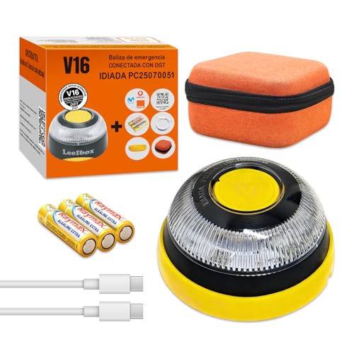 NiceBest Luz de Emergencia V16 con App Incluida, Tarjeta SIM y Servicio de Datos Gratis hasta 2038, Luz Emergencia Coche Homologado con Geolocalización,Dgt Base Imantada y Naranja Bolsa
