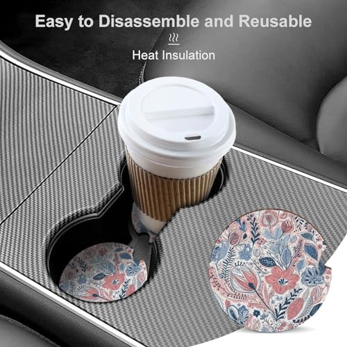 Portavasos para coche con diseño floral, madera, 2 piezas miniatura 4