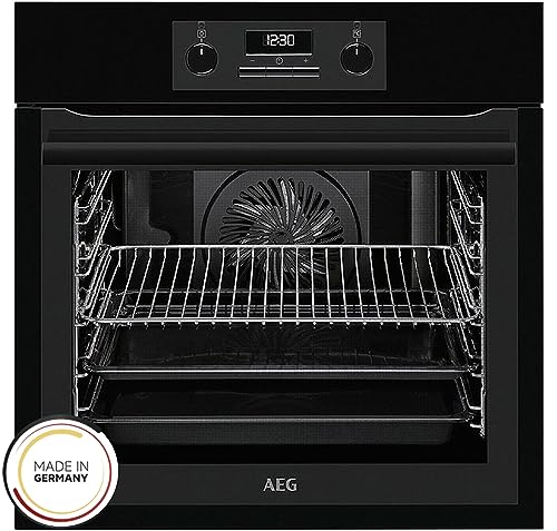 AEG Einbaubackofen BES331110B / Serie 6000 / SurroundCook – Heißluft mit Ringheizkörper/Reinigungshilfe mit Wasserdampf/Versenkknebel/Grillfunktion/Display mit Uhr/Autark/A/Schwarz