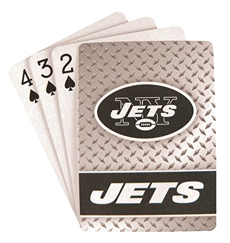 Playing Cards - NFL - New York Jets NFL Team Logo Standard Size Diamond Plate Pattern Poker Blackjack Crazy Eights - 52 Card Deck Plus 2 Jokers