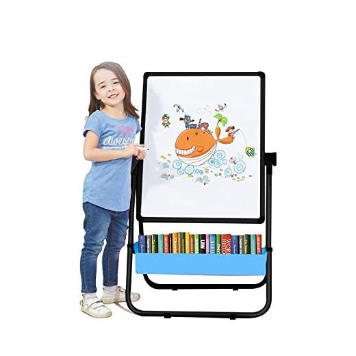 Kids Art Easel Whiteboard&Chalkboard Double Sided Easel, 29.5inch-44inch Height Adjustable & 360°Rotating with Magnetic Letters and Numbers (Black)