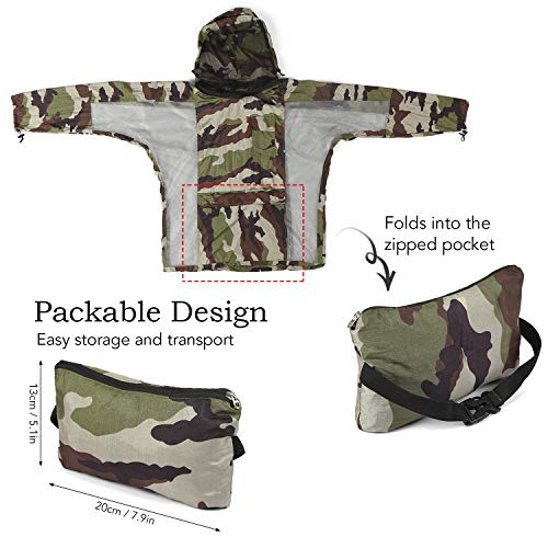 DECDEAL Jaqueta respirável para insetos com capuz com zíper Mosquito Repelente de malha de malha de