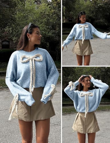 Wyeysyt Bow Sweater Women Oversized Knitted Pullover Sweaters Cute Chunky Crewneck Long Sleeve Pullover Tops3