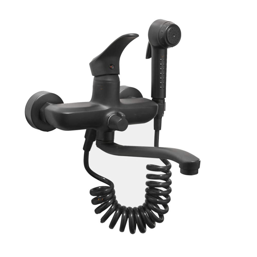 XANAYXWJ Grifos de Cocina montados en la Pared Grifo Mezclador para Fregadero de Cocina Giratorio de latón con Doble Orificio, frío y Caliente, Negro, con Pistola rociadora, Grifo de baño-25 cm (20