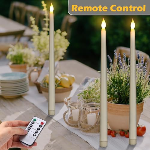 Image of Tuanse 24 Pack 24 Pack Flameless Flicker Taper Candles Bulk with Remote and Timer, Battery Operated LED Warm White Taper Candles Light for Home Wedding Decoration Gifts (Beige,12 Inch)