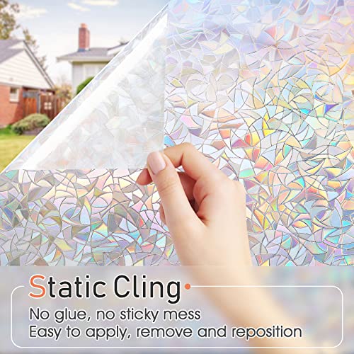 Lute Window Privacy Film Rainbow Window Cling 3D Decorative Stained Glass Window Coverings, Static Cling Non-Adhesive Removable Window Sticker Sun Uv Blocking Window Decal For Home 17.5 X 78.7 Inches #TOP5