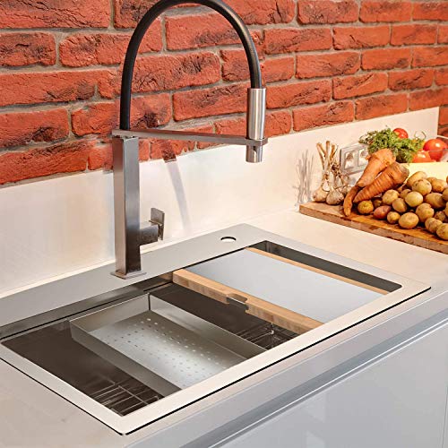 TORVA 25 Inch Drop-in Stainless Steel Single Bowl Kitchen Sink, Topmount Workstation Sink with 304 Stainless Steel Bar Prep Sink - Thumbnail 4