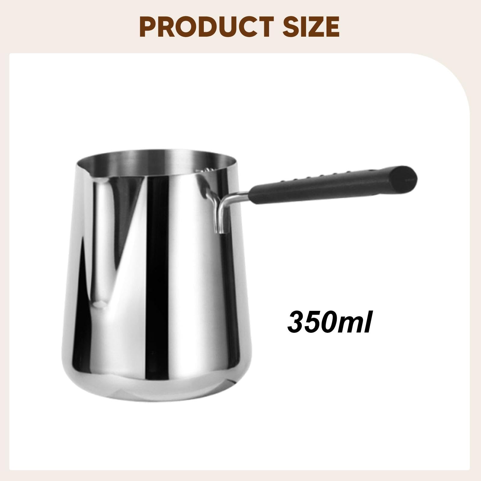 Turecki podgrzewacz do kawy ze stali nierdzewnej, profesjonalne akcesoria, dzbanek do spieniania mleka do kuchni, baru, na święta i do rozrywki (350 ml)