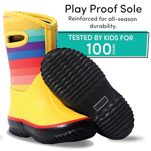 Lone Cone Insulating All Weather Kids Mud Boots for Boys & Girls - Waterproof Toddler Snow Boots - Warm Neoprene Boots for Kids - Warm Muck Boots - Rainbow - 2LK2
