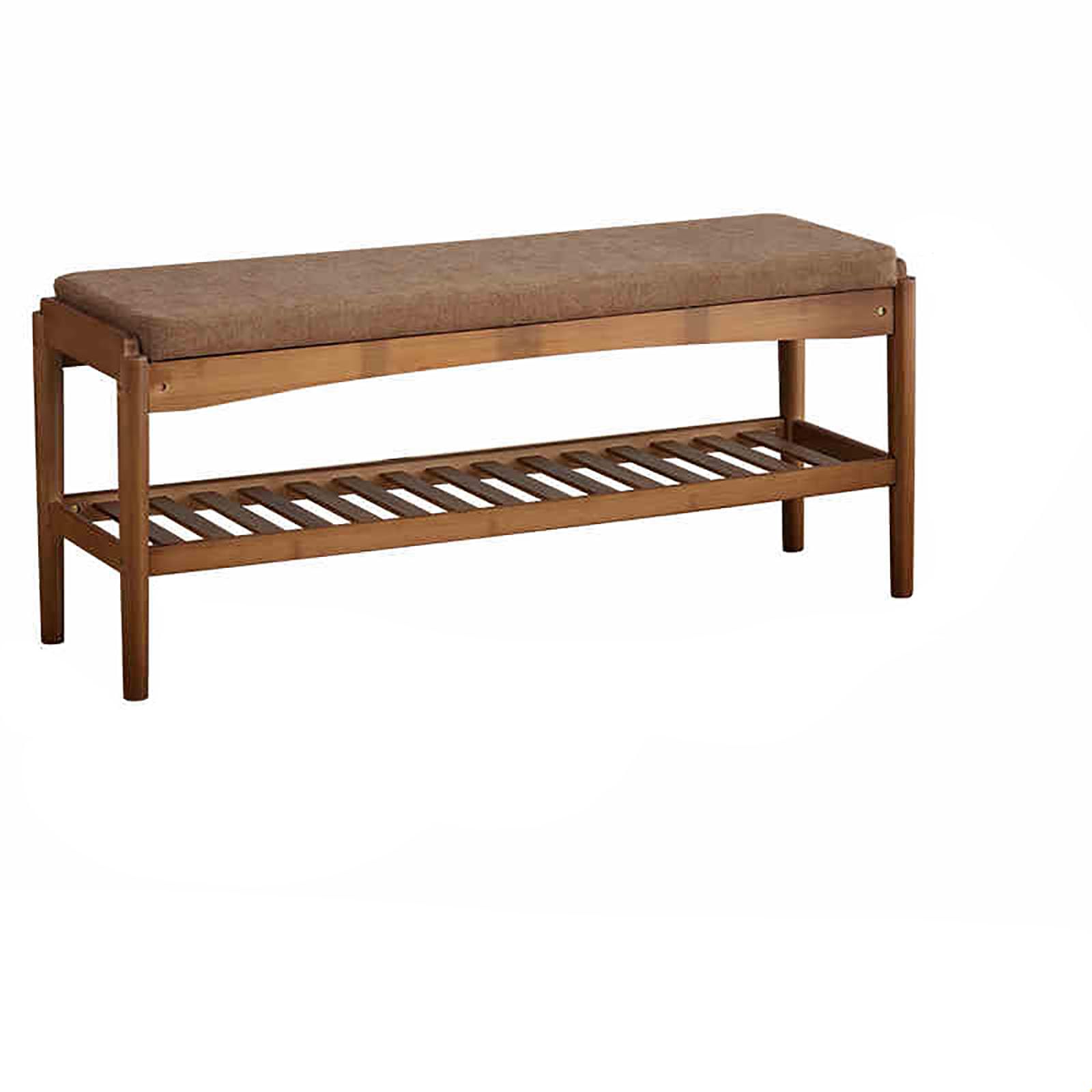 GDMDPTE Bamboo Shoe Bench with Cushion 2-Tier Entryway nizer Storage Rack for Hallway Living Room & Bedroom - Stylish & Functional (39"x11"x17" Brown)