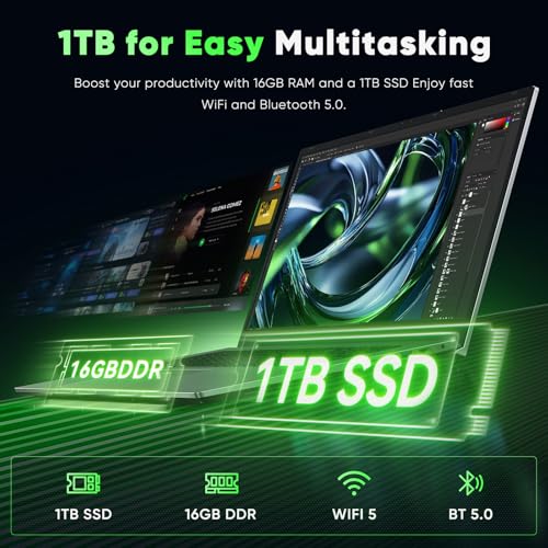 Image of 18.5 inch FHD Laptop Computer, 16GB RAM 1TB SSD, Dual-Core m3-8100Y up to 3.4GHz, HDMI,RJ45,Large Screen Win11 Laptop for Student, Home Business, Multitasking & Entertainment
