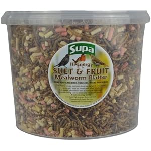 Supa Dried Mealworms, Hi-Energy Suet Pellets & Fruit Platter Mix for Wild Birds, 3 Litre Bucket, High Energy Protein…