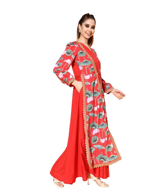 Image of Ahalyaa Floral Printed Tie-Ups Maxi Ethnic Dress