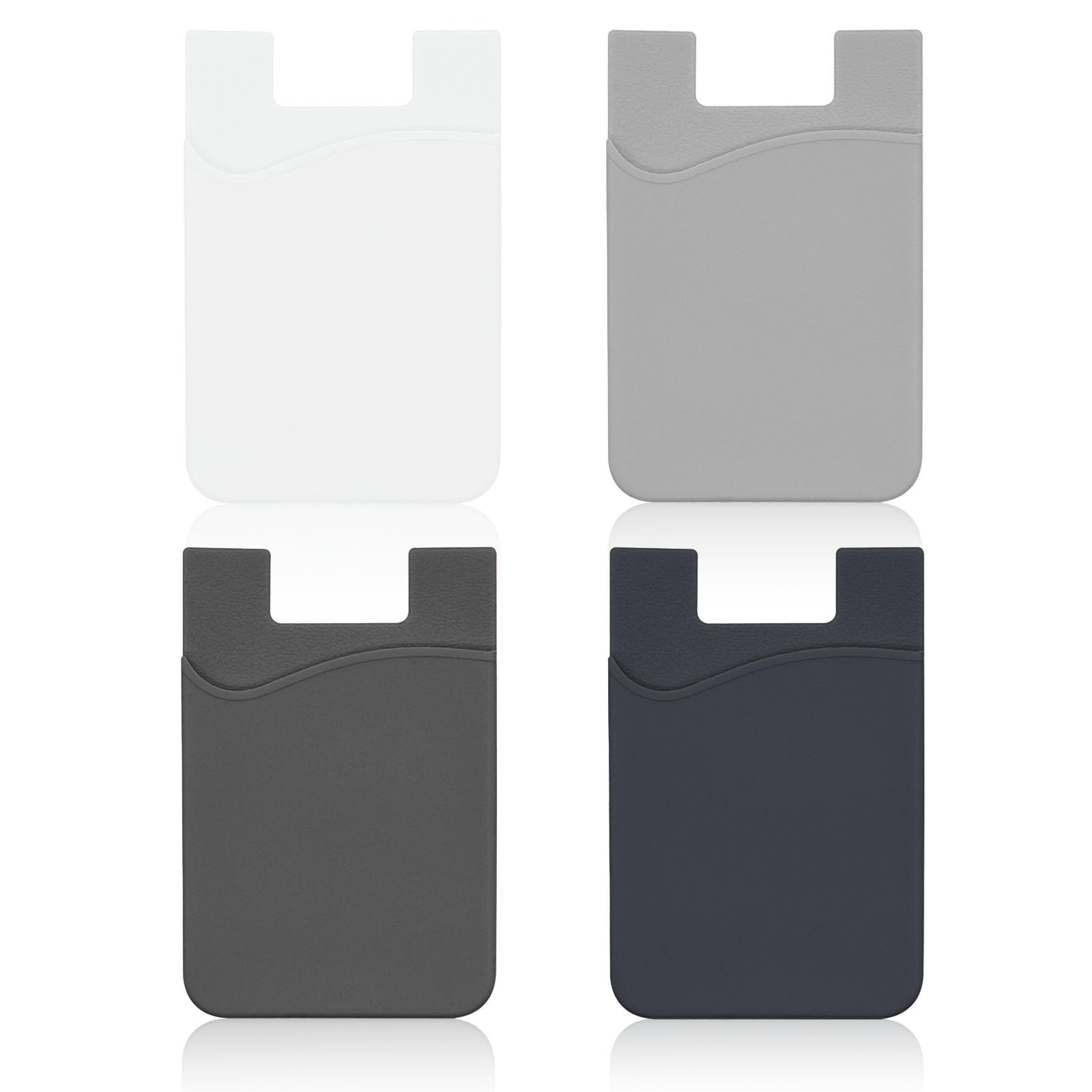 Confezione da 4 porta carte adesive per telefono, in silicone, autoadesivi, per retro del telefono, portafoglio per cellulare, carte di credito, Nero Bianco Grigio Grigio Chiaro, ALL PHONE,