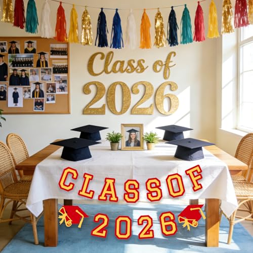 Image of Class of 2026 Graduation Banner University College Grad Garland Decoration Party Supplies High School Colors Red Gold