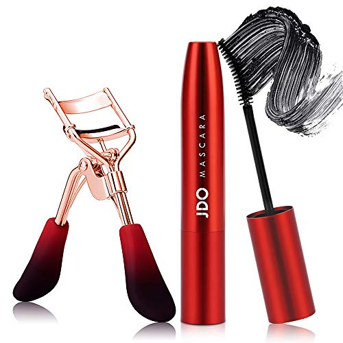 JDO Eyelash Curler and 4D Silk Fiber Lash Mascara Value Set-Lash Curler with Refill Pads for No Pinching or Pulling, Mascara Natural Thickening- Long Lasting Waterproof & Smudge-Proof