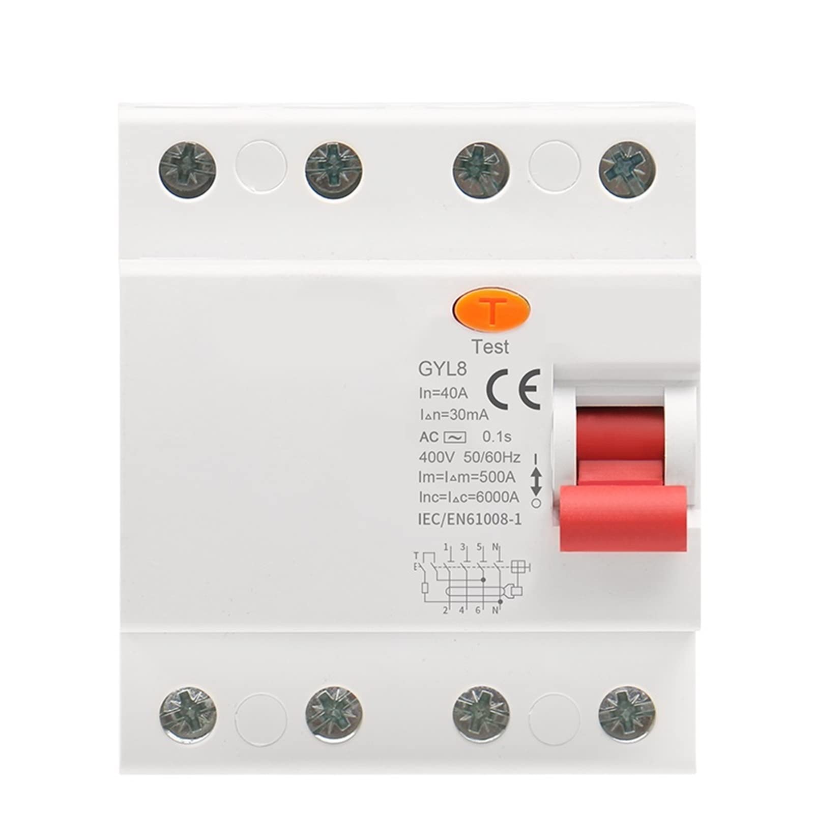 Interruptor diferencial electromagnético GYL8 3 fases + N 4P 25A 40A 63A 1 Uds (Size : 4P 40A, Color : 100mA)