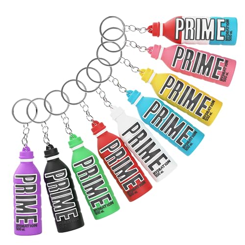 Paquete de 4 llaveros de botella de bebida Prime para bolsas, espejos retrovisores, llaves y más, Paquete de 9 - Botellas más grandes, 4 Pack