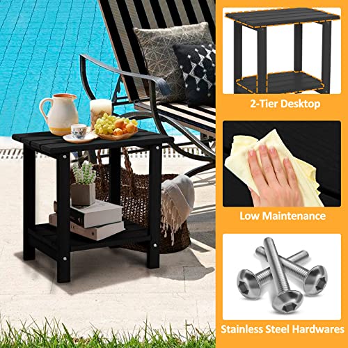 2-Tier-Outdoor-Side-Table-with-Wood-Like-Grain-166-HDPE-Adirondack-Table-Patio-Side-Table-Weather-Resistant-End-Table-for-Pool-Patio-Porch-Small-Outdoor-Table-Black-Rectangle 2 Tier Outdoor Side Table with Wood Like Grain 166 HDPE Adirondack Table Patio Side Table Weather Resistant End Table for Pool Patio Porch Small Outdoor Table Black Rectangle