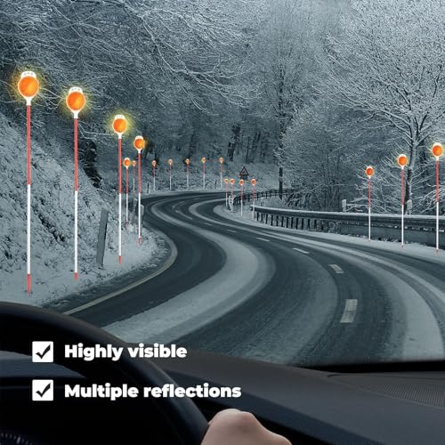 Image of Driveway Markers, 48 Inch Double Reflective Driveway Reflectors for Snow Plowing Sided Metal Driveway Markers Snow Stakes with Easy Visibility at Night and All Weather (8 Pack)