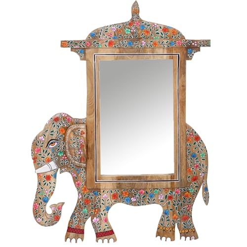 Marrakech Miroir mural unique coloré en bois 90 cm - Décoration murale indienne pour salon, chambre à coucher et miroir de salle de bain dans la salle de...