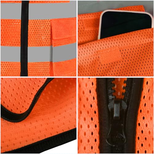 HYCOPROT Sicherheitswesten Warnweste Hohe Sichtbarkeit Reflektierendes Weste Executive Manager Jacke Zip 2 Band Brace (Orange-mesh, S)