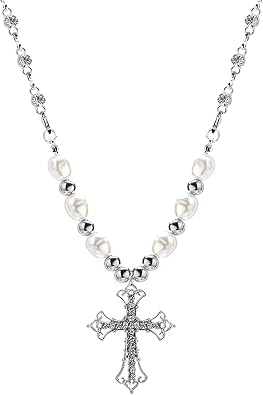 Gothic Cross Necklace,Pearl Cross Necklace,Cross Necklaces Y2k,Vintage Necklaces for Women,Y2k Jewelry Gothic Jewelry for Women