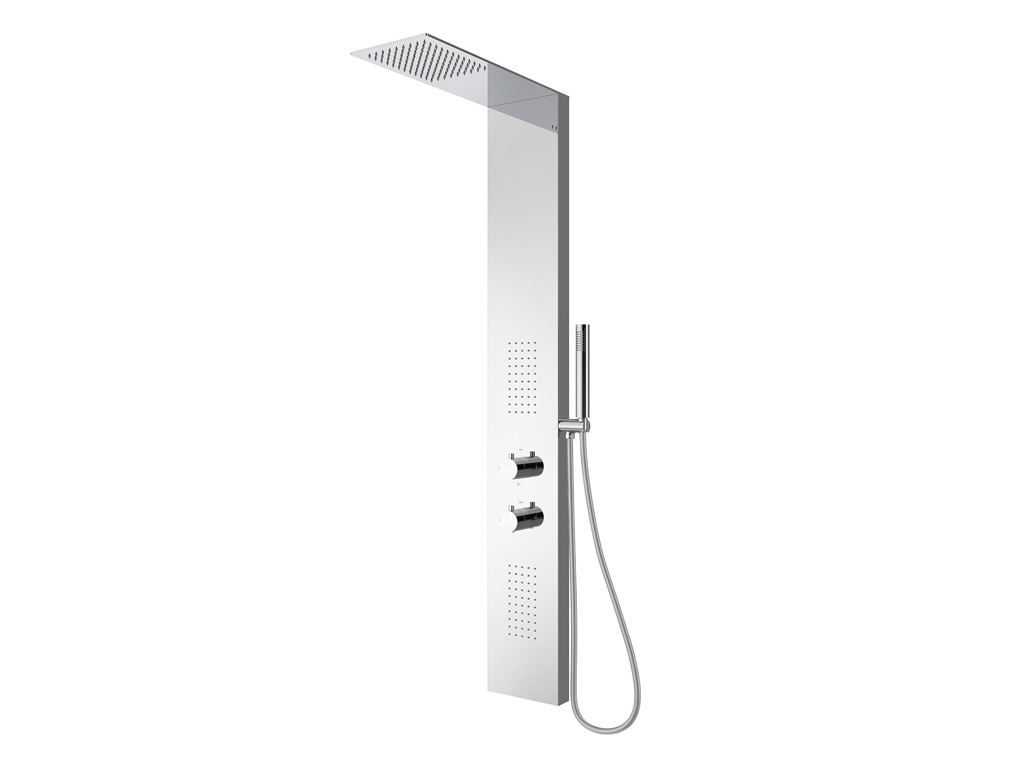 LANERI Pannello Doccia Slim Idromassaggio in Acciaio,3 Vie con Getti Massaggianti, Soffione Slim e Doccetta, Design Moderno (Cromo Lucido)