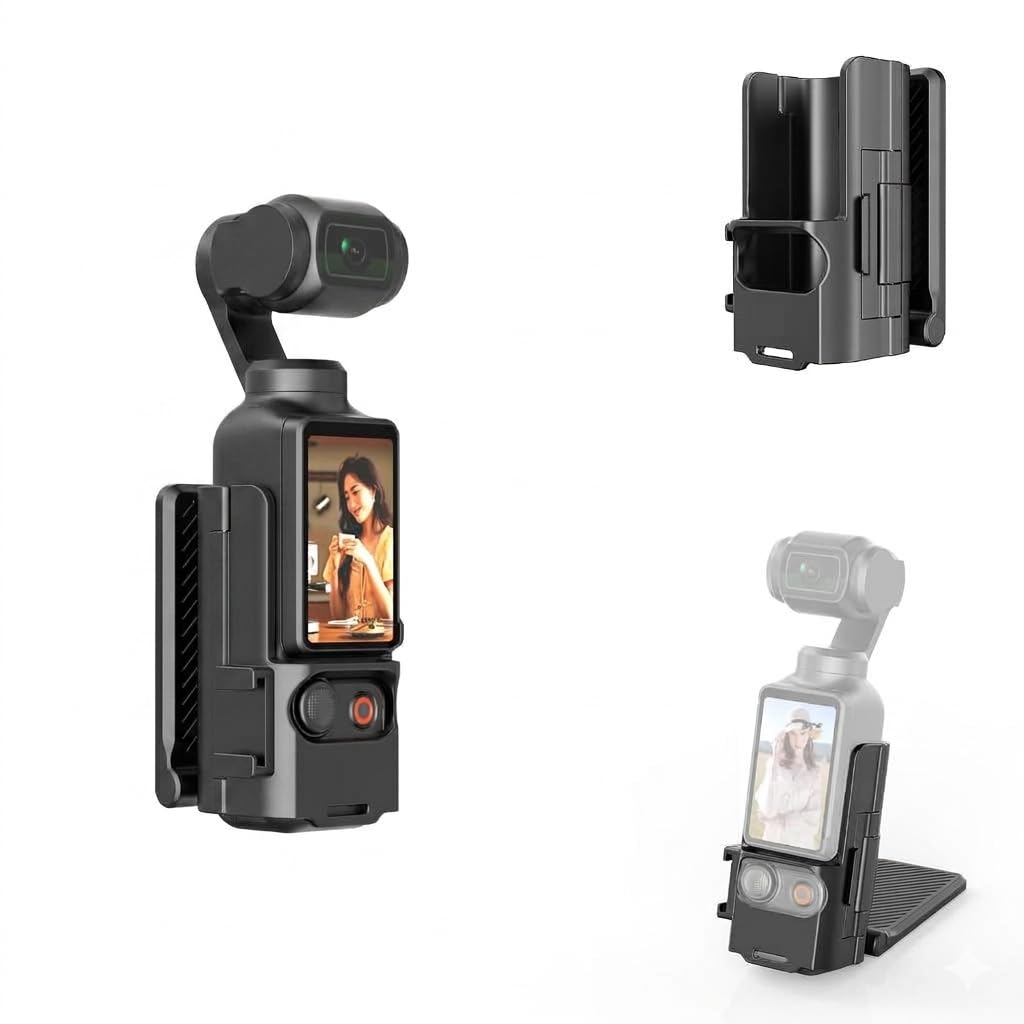 shopee folding magnetic mount base bracket for dji osmo pocket 3 - adjustable magnetic phone mount, portable desktop tripod stand, handheld grip handle, vlogging accessories (black)
