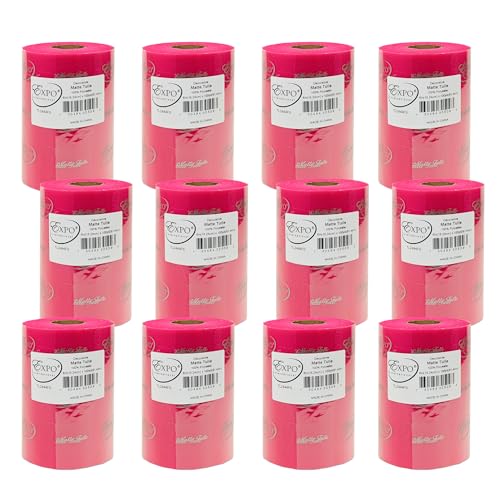 Image of Expo International Decorative Matte Tulle, Roll /Spool of 6 inch X 100 Yards, Lightweight Polyester Tulle Fabric for Tutus, Costumes, and Party Decorations, Washable, Easy-to-Use, Pack of 12, Fuchsia