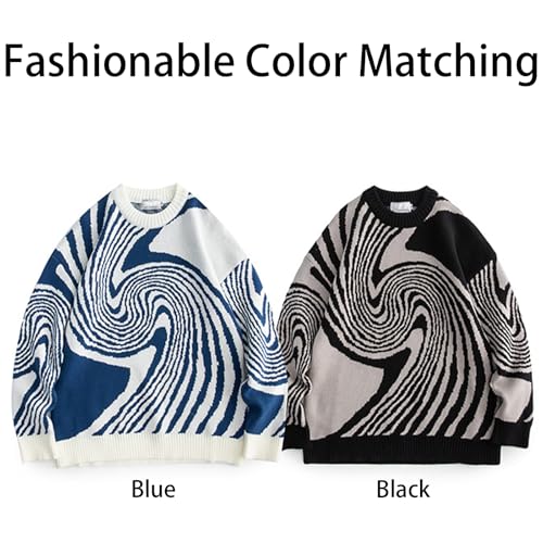 Men's Round Neck Geometric Annual Ring Jacquard Color Block Knitted Pullover Long Sleeve Top Sweater2