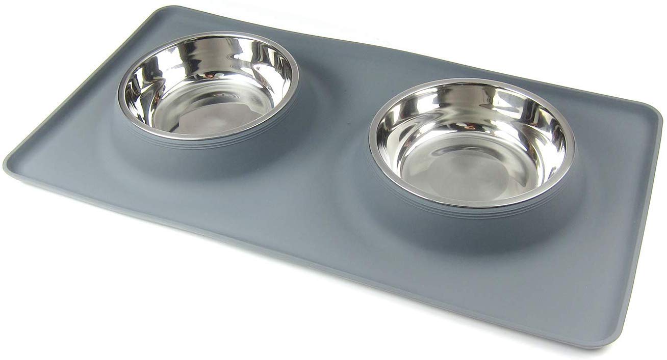 The DDS Store Dog Bowls for Small Dogs - Dog Food and Water Bowl Include Stainless Steel Puppy Bowls for Small Dogs or Cats - Small Dog Bowls with Silicone Mat and Dish Holder - Easy Cleanup (Grey) (B07ZHKYH1F) Amazon Price History, Amazon Price Tracker