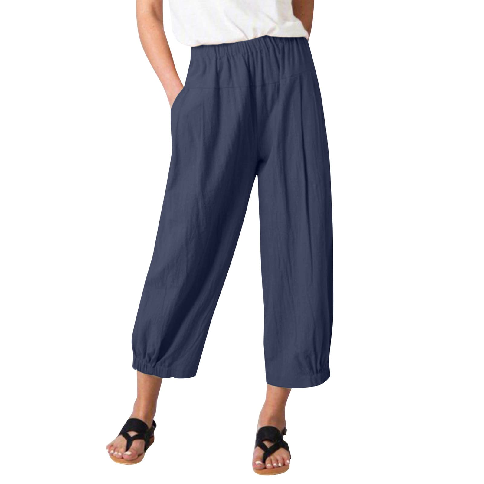 Women's Wide Leg Pants Fashion Beach Casual High Waist Loose Solid Color Trousers Summer Pants