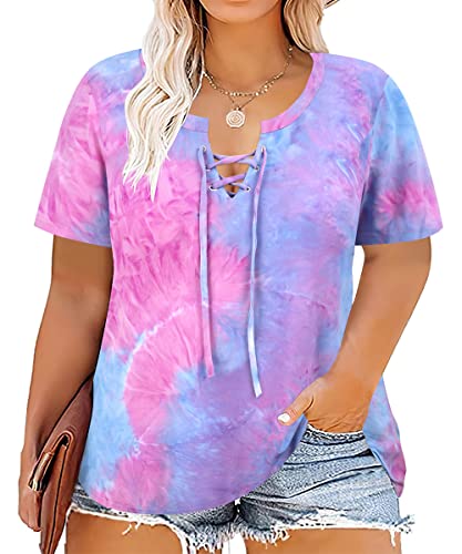 CARCOS Womens Plus Size Tops Short Sleeve Shirts V Neck Tunic Floral/Tie Dye/Solid Summer Tees XL-5X