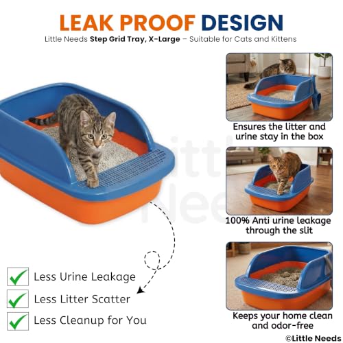 Image of Cat Litter Tray with Scooper - (Xtra Large, Step Grid) (57 x 40 x 24 cm) | 22.5 inch Durable Semi-Enclosed Anti-Tracking Foot Step Litter Box | Easy-Clean Toilet Tray (Color May Vary)