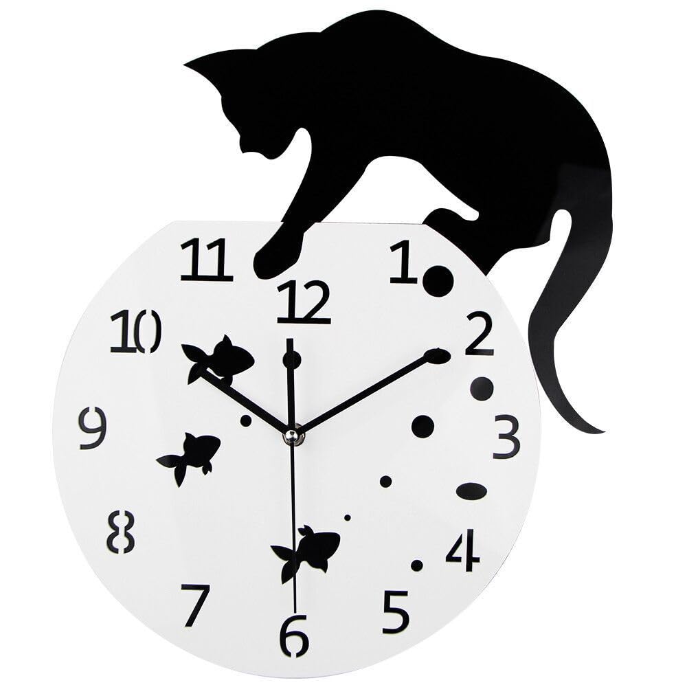 ALCXAZS Fishbowl Cat Wall Clocks/Home DIY Decoration on Living Room 3D Wall