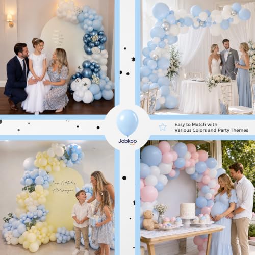 Image of Jobkoo Pastel Blue Balloons 12 Inch, 50Pcs Light Baby Blue Latex Balloons