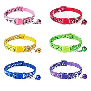 SR VISION Pet Dog Cat Collar Safety Buckle Big Bell Neck Ring Cute Bone Print Adjustable, Multi-Color