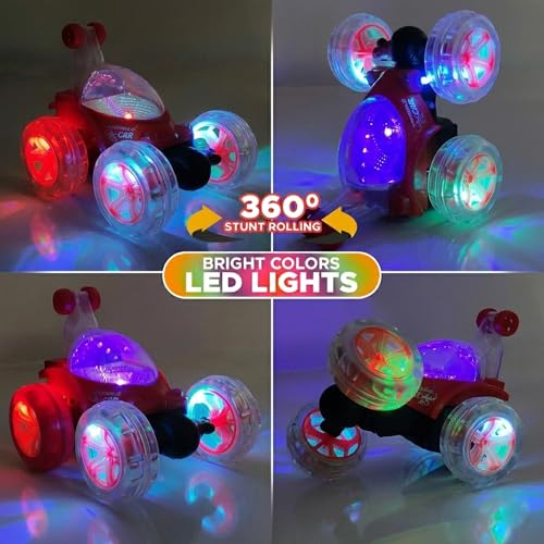 Image of NHR Launch RC Stunt Car for Kids, 360 Rotating Remote Control Car with Smoke Spray, Music & Lights, High-Speed Rechargeable Toy Vehicle Gift for Boys & Girls (2+ Years, Red)