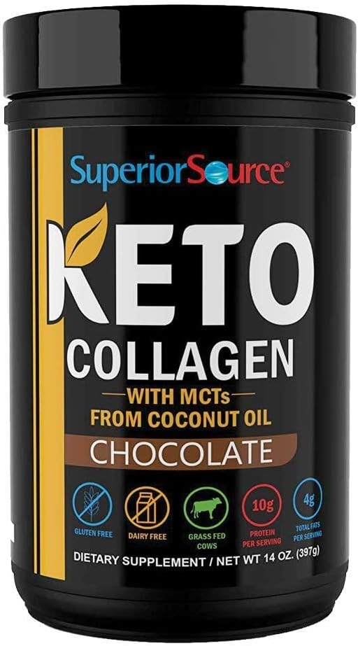 Superior Source Keto Collagen – Collagen Protein Powder with MCT Oil – Supports Hair, Skin, Nails & Joint Health – Dairy-Free – Chocolate, 14 oz Superior Source Keto Collagen – Collagen Protein Powder with MCT Oil – Supports Hair, Skin, Nails & Joint Health – Dairy-Free – Chocolate, 14 oz