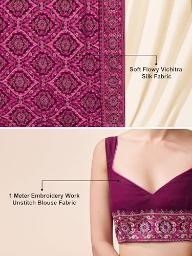 Image of TRENDMALLS Women's Vichitra Silk Heavy Embroidery With Siroski Stone Work Saree with Unstitch Blouse Piece For Women