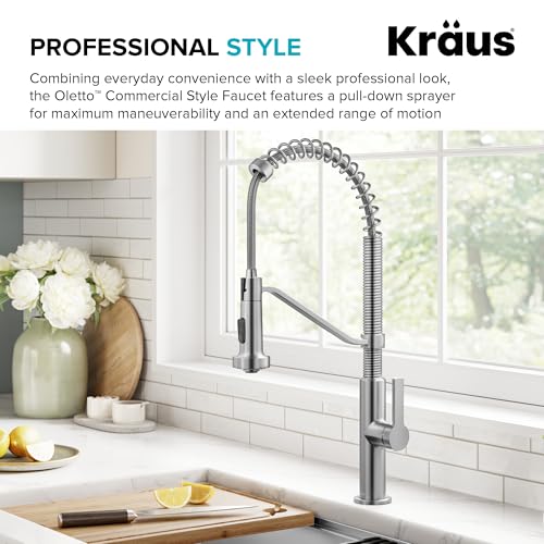 Image of KRAUS Oletto Commercial Style 2-Function Single Handle Pull Down Kitchen Faucet in Spot-Free Stainless Steel, KPF-2643SFS