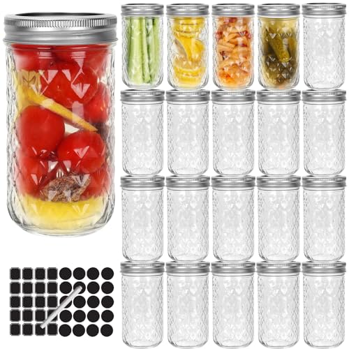 Keketin 12 oz Wide Mouth Mason Jars with Airtight Lids and Bands,20 Pack Glass Canning Jars,350ml Preserving Jars for Jam,Jelly,Pickling,Fermenting,Fruits Storage and Party Favors